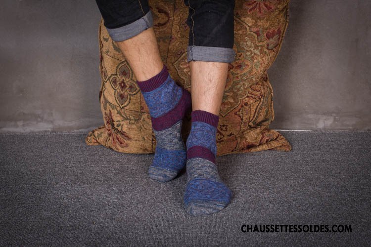 Chaussettes Mi Hautes Homme L'automne Le Nouveau Style National 100% Coton Tendance Rétro Violet