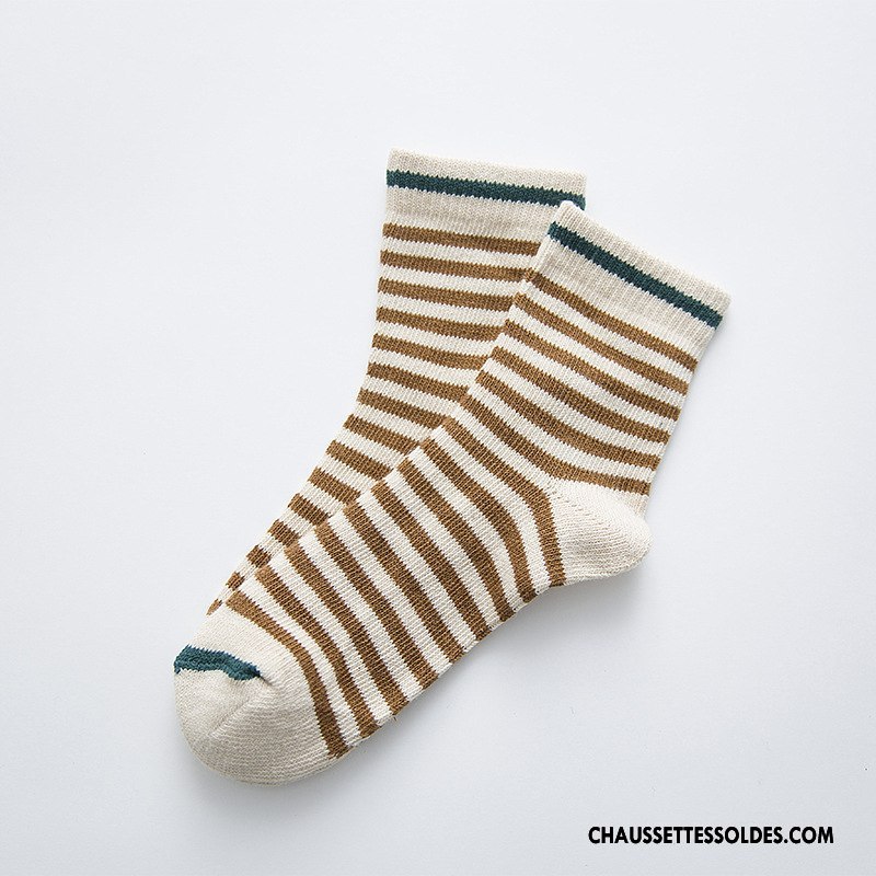 Chaussettes Mi Hautes Homme L'automne Lovers Rayé Kaki Femme Chaussettes En Coton
