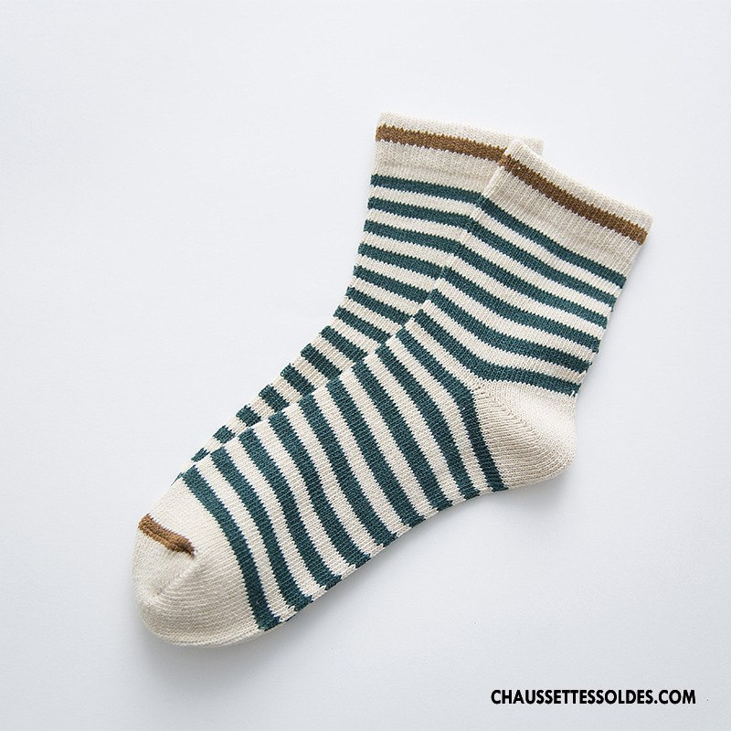 Chaussettes Mi Hautes Homme L'automne Lovers Rayé Kaki Femme Chaussettes En Coton