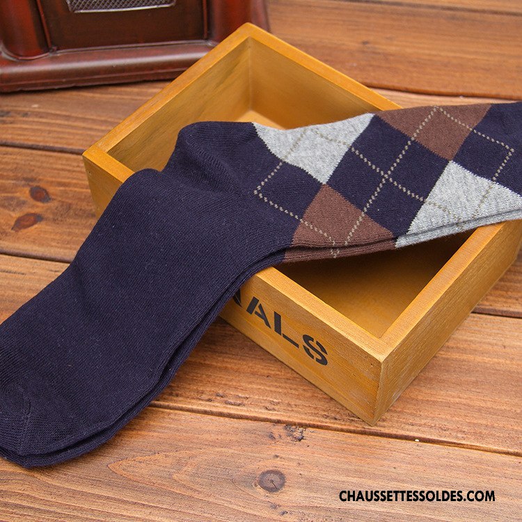 Chaussettes Mi Hautes Homme L'automne Milieu Anti-odeur Chaussettes En Coton Rhombe Casual Bleu