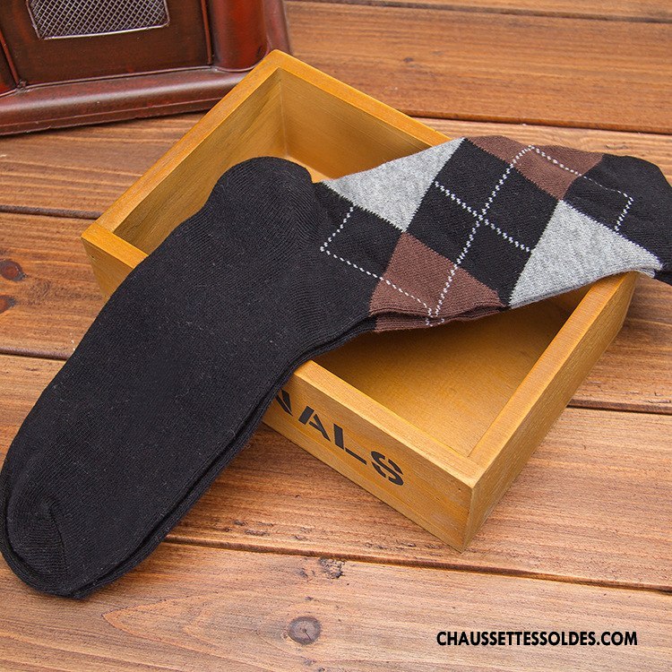 Chaussettes Mi Hautes Homme L'automne Milieu Anti-odeur Chaussettes En Coton Rhombe Casual Bleu