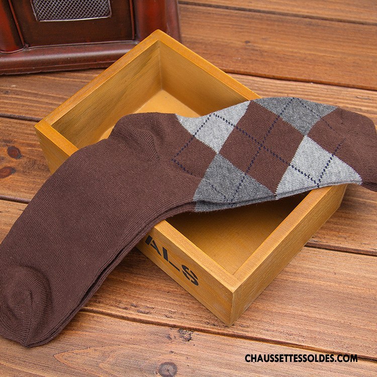 Chaussettes Mi Hautes Homme L'automne Milieu Anti-odeur Chaussettes En Coton Rhombe Casual Bleu