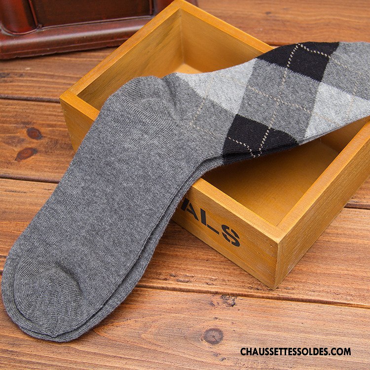 Chaussettes Mi Hautes Homme L'automne Milieu Anti-odeur Chaussettes En Coton Rhombe Casual Bleu