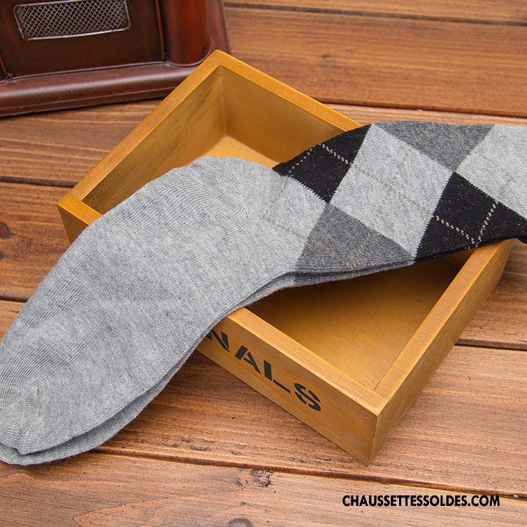 Chaussettes Mi Hautes Homme L'automne Milieu Anti-odeur Chaussettes En Coton Rhombe Casual Bleu