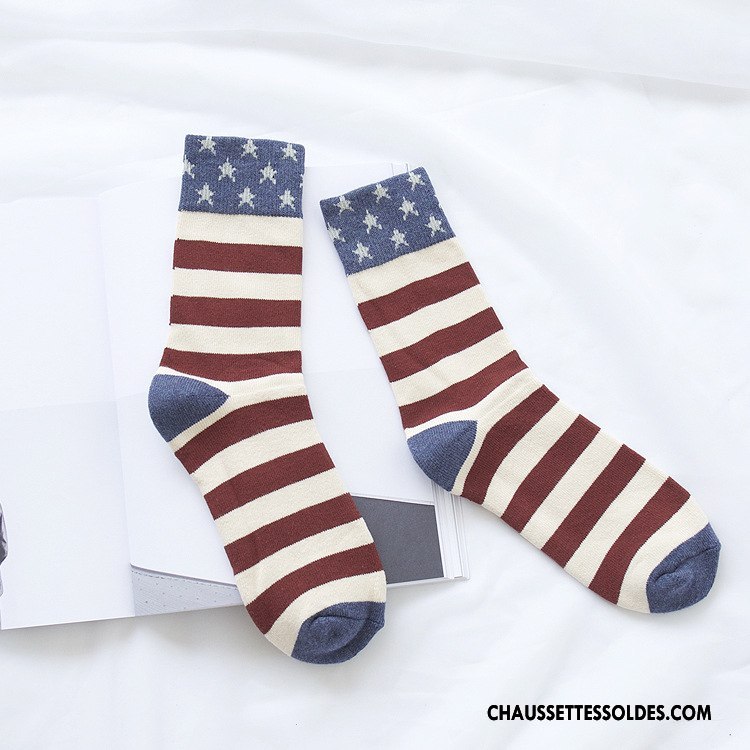 Chaussettes Mi Hautes Homme L'automne Rayé Renforcé Milieu Coton Bio Serviette Bordeaux