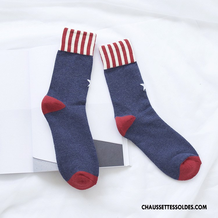 Chaussettes Mi Hautes Homme L'automne Rayé Renforcé Milieu Coton Bio Serviette Bordeaux