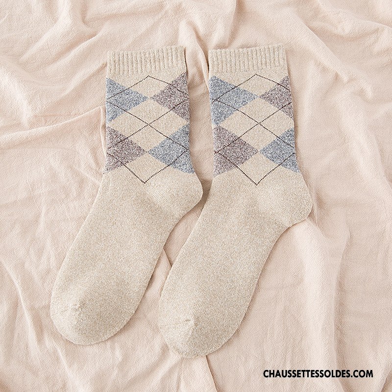 Chaussettes Mi Hautes Homme L'automne Renforcé Rhombe Chaussettes En Coton Hiver Milieu Gris