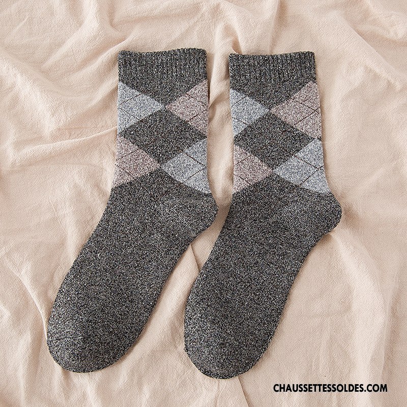Chaussettes Mi Hautes Homme L'automne Renforcé Rhombe Chaussettes En Coton Hiver Milieu Gris