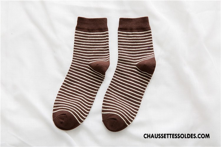 Chaussettes Mi Hautes Homme Le Nouveau Casual Rayé Chaussette Courte Hiver Tous Les Assortis Marron / Brun