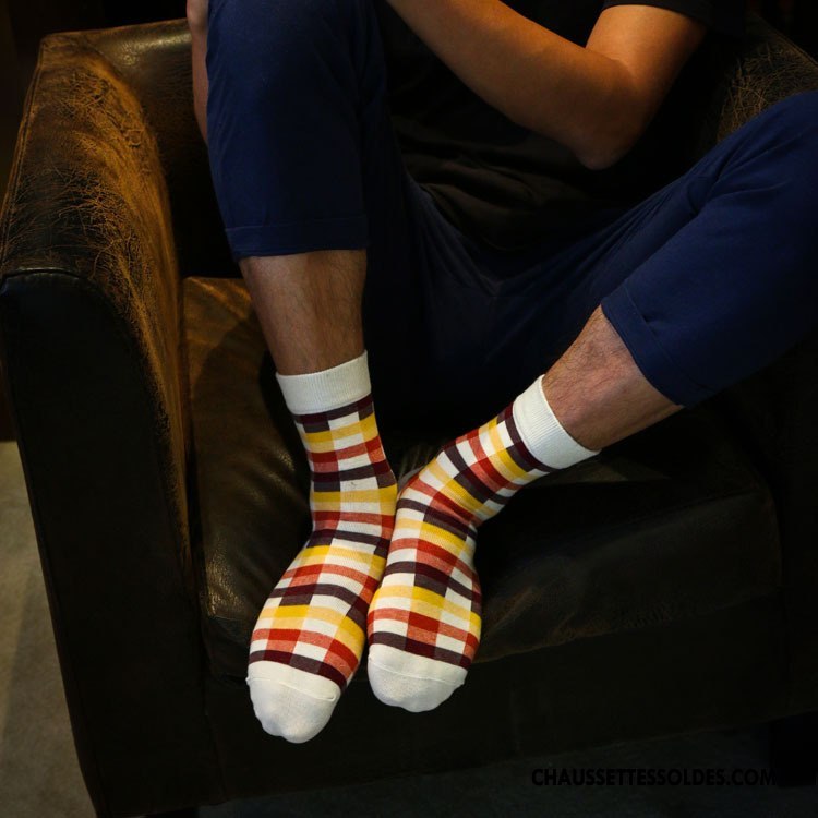 Chaussettes Mi Hautes Homme Le Nouveau Gentilhomme Hiver Tendance Carreaux Matelassé Gris