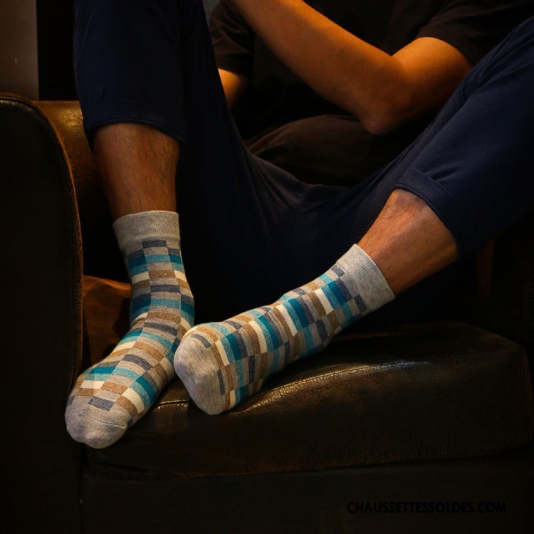Chaussettes Mi Hautes Homme Le Nouveau Gentilhomme Hiver Tendance Carreaux Matelassé Gris