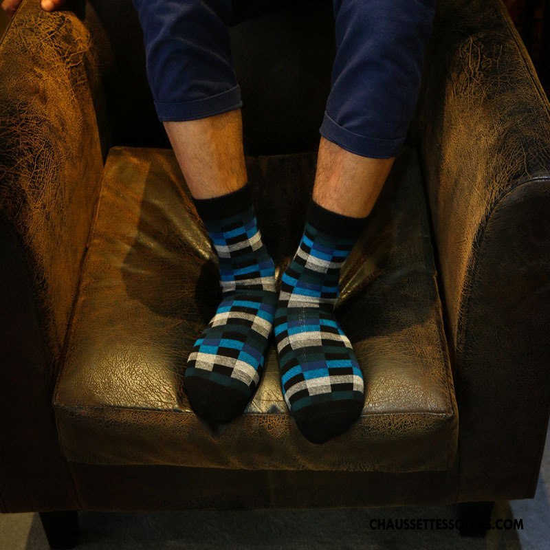 Chaussettes Mi Hautes Homme Le Nouveau Gentilhomme Hiver Tendance Carreaux Matelassé Gris
