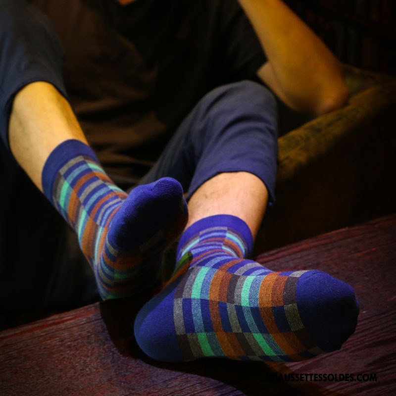 Chaussettes Mi Hautes Homme Le Nouveau Gentilhomme Hiver Tendance Carreaux Matelassé Gris