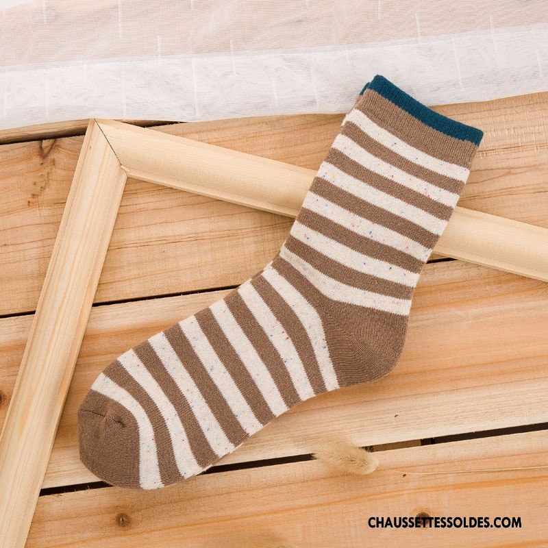 Chaussettes Mi Hautes Homme Le Nouveau Rayé L'automne De Travail Terry Casual Marron / Brun