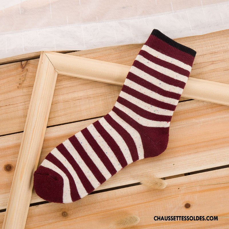 Chaussettes Mi Hautes Homme Le Nouveau Rayé L'automne De Travail Terry Casual Marron / Brun
