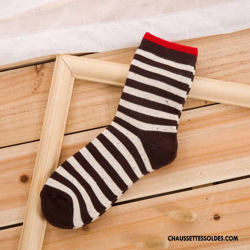 Chaussettes Mi Hautes Homme Le Nouveau Rayé L'automne De Travail Terry Casual Marron / Brun