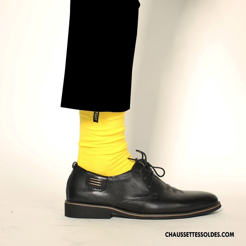 Chaussettes Mi Hautes Homme Le Nouveau Tendance Brodé Hiver Britanique Matelassé Jaune