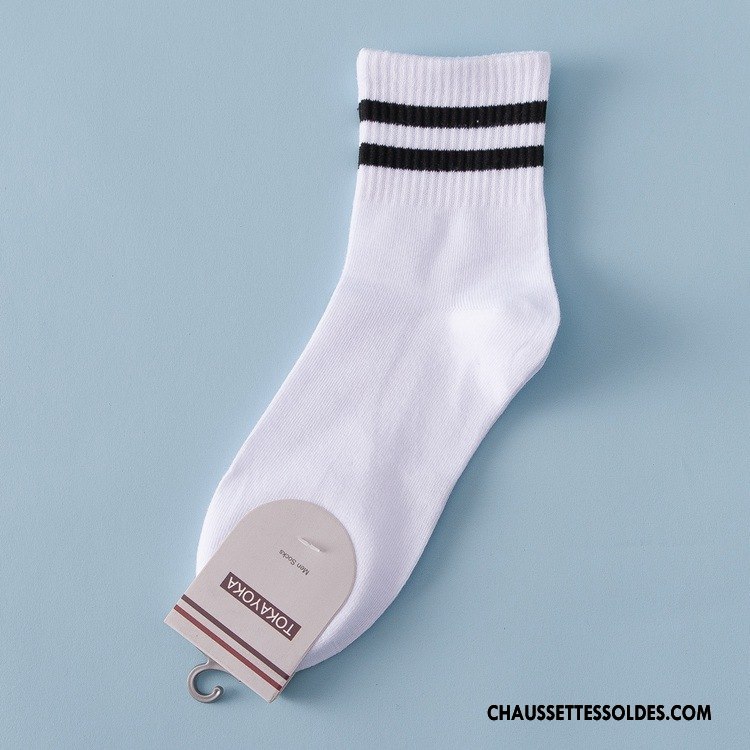 Chaussettes Mi Hautes Homme Livraison Gratuite Coton Bio Milieu Mouvement Vent D'université Matelassé Blanc
