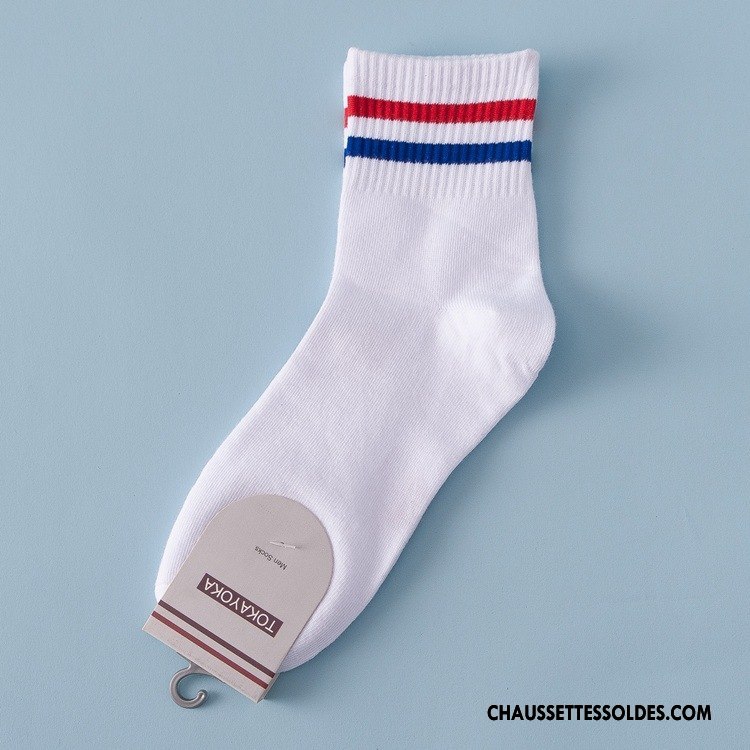 Chaussettes Mi Hautes Homme Livraison Gratuite Coton Bio Milieu Mouvement Vent D'université Matelassé Blanc