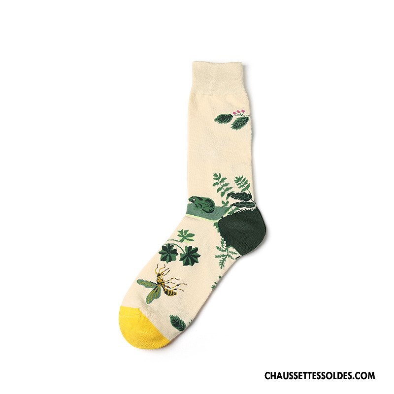 Chaussettes Mi Hautes Homme Long Stock Europe Nouvelles Arrivées Oiseau Chaussettes En Coton Fleurs Couleur De Contraste Noir