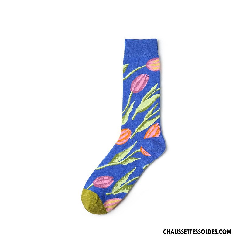 Chaussettes Mi Hautes Homme Long Stock Europe Nouvelles Arrivées Oiseau Chaussettes En Coton Fleurs Couleur De Contraste Noir