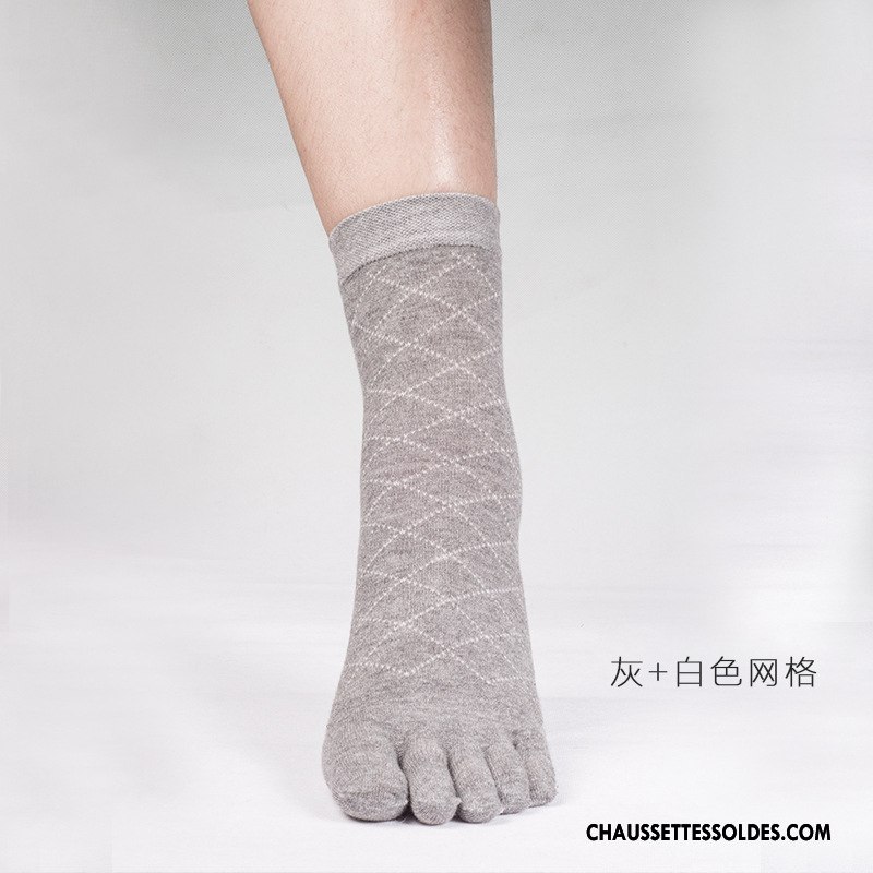 Chaussettes Mi Hautes Homme Losange Cinq Doigts Absorber La Sueur Milieu Bambou Toutes Les Saisons Gris