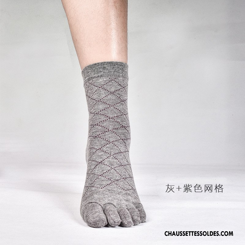 Chaussettes Mi Hautes Homme Losange Cinq Doigts Absorber La Sueur Milieu Bambou Toutes Les Saisons Gris