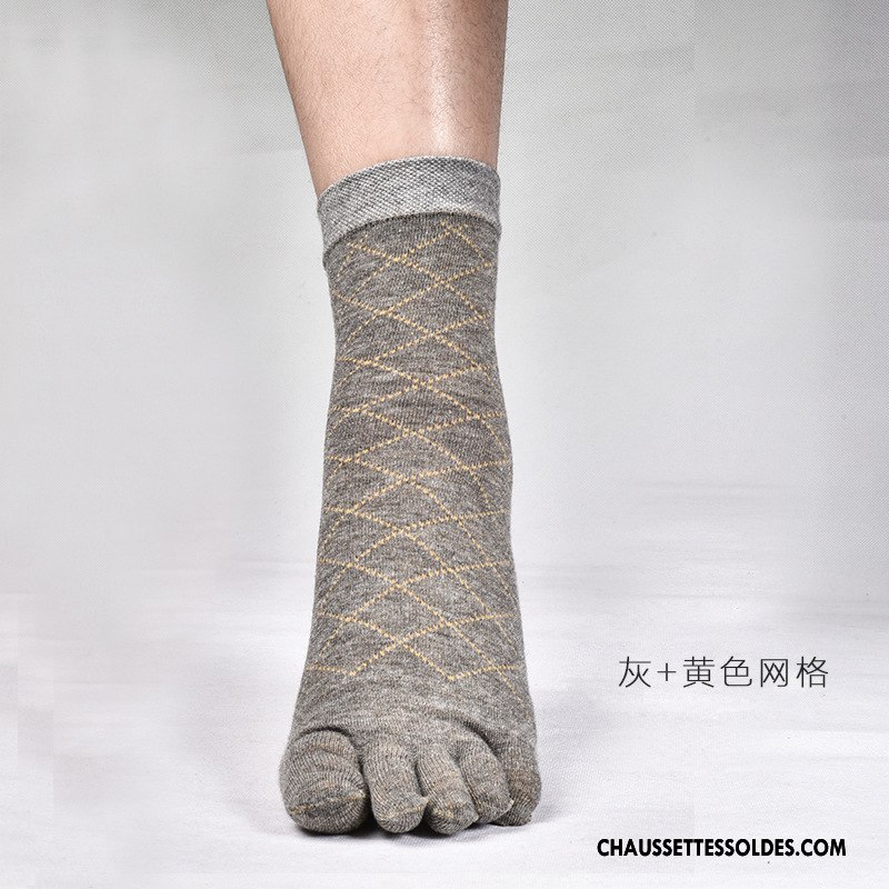 Chaussettes Mi Hautes Homme Losange Cinq Doigts Absorber La Sueur Milieu Bambou Toutes Les Saisons Gris