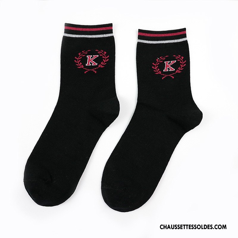 Chaussettes Mi Hautes Homme Loup Le Nouveau Naturel Hiver Lettre Vent D'université Noir