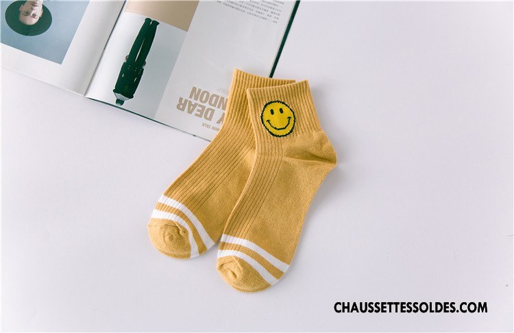 Chaussettes Mi Hautes Homme Lovers Chaussette Courte 100% Coton Souriant Le Nouveau Mouvement Jaune