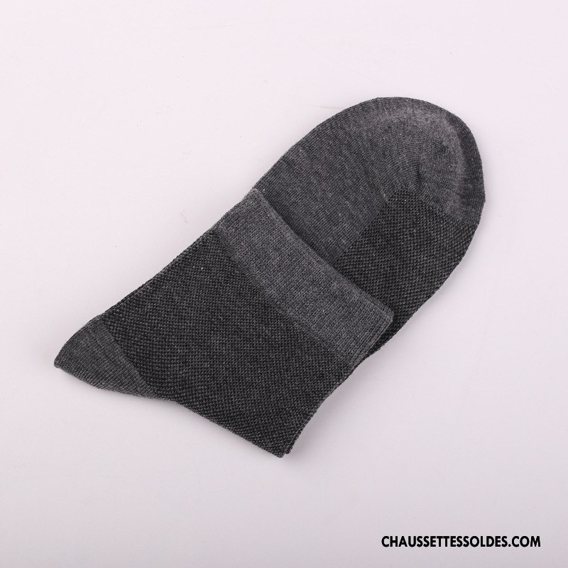 Chaussettes Mi Hautes Homme Légère Été Chaussettes En Coton Coton Bio Engrener Milieu Pure Noir