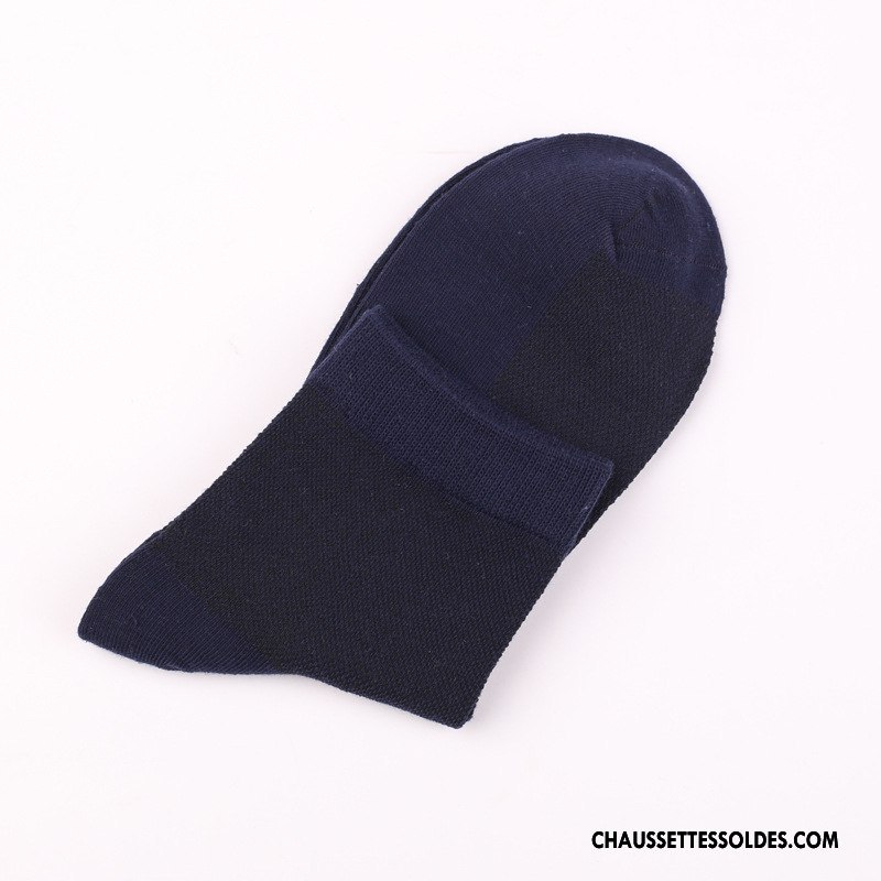 Chaussettes Mi Hautes Homme Légère Été Chaussettes En Coton Coton Bio Engrener Milieu Pure Noir