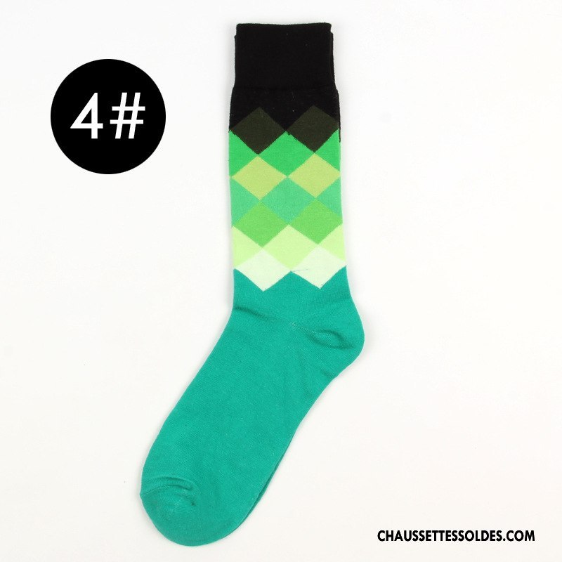 Chaussettes Mi Hautes Homme Matelassé Carreaux Britanique Mouvement Longue Chaussettes En Coton Dégradé Coloré