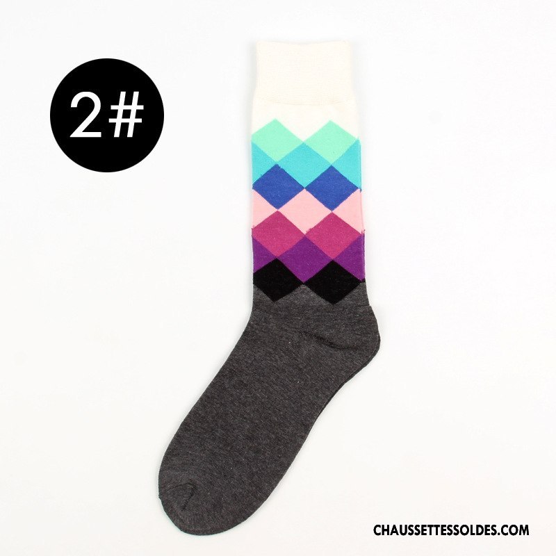 Chaussettes Mi Hautes Homme Matelassé Carreaux Britanique Mouvement Longue Chaussettes En Coton Dégradé Coloré