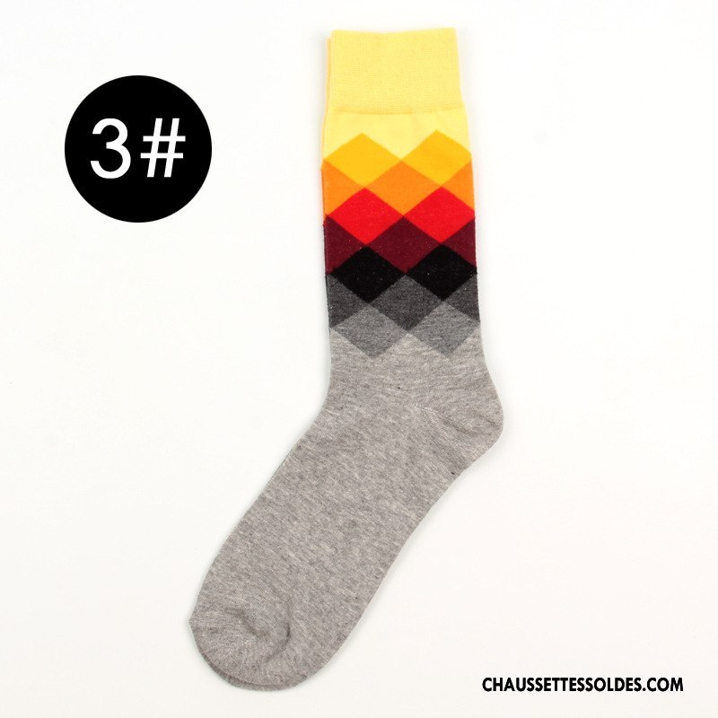 Chaussettes Mi Hautes Homme Matelassé Carreaux Britanique Mouvement Longue Chaussettes En Coton Dégradé Coloré