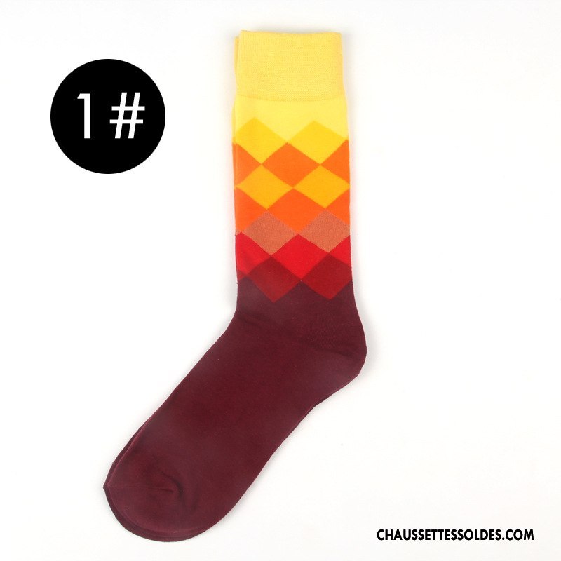 Chaussettes Mi Hautes Homme Matelassé Carreaux Britanique Mouvement Longue Chaussettes En Coton Dégradé Coloré