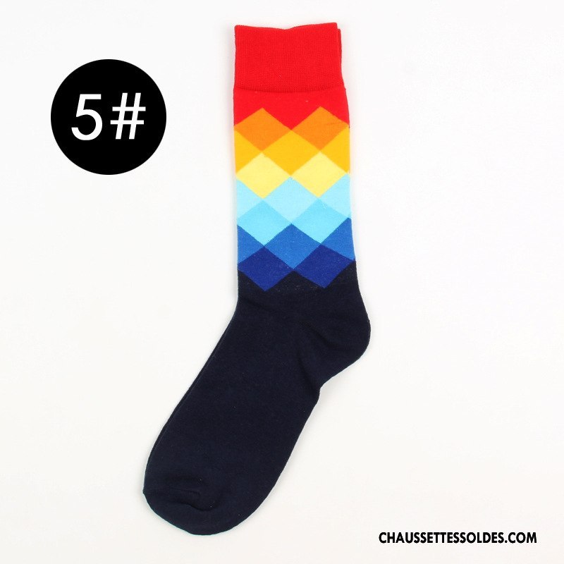 Chaussettes Mi Hautes Homme Matelassé Carreaux Britanique Mouvement Longue Chaussettes En Coton Dégradé Coloré