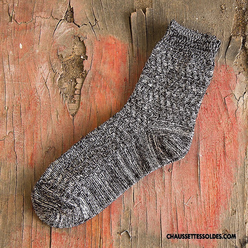 Chaussettes Mi Hautes Homme Matelassé Rétro 100% Coton Milieu Style National Coton Bio Noir