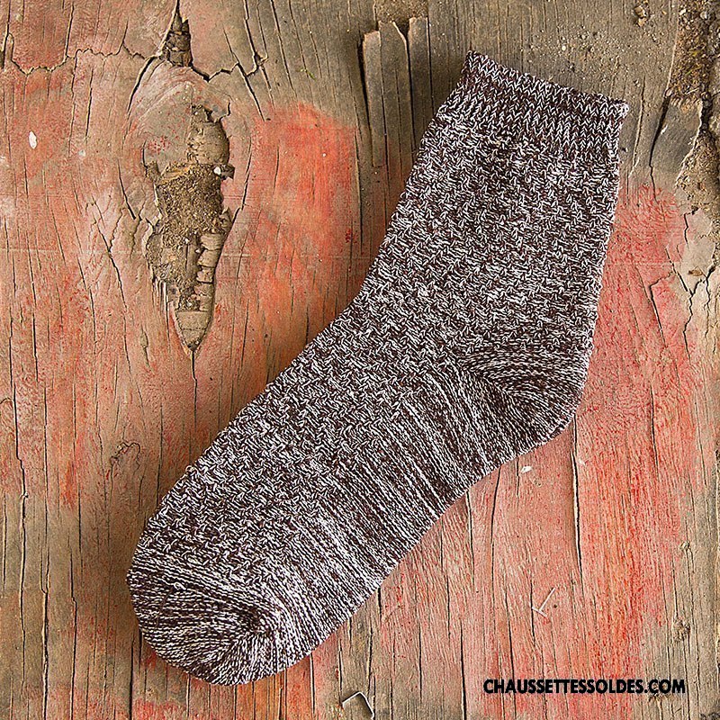 Chaussettes Mi Hautes Homme Matelassé Rétro 100% Coton Milieu Style National Coton Bio Noir