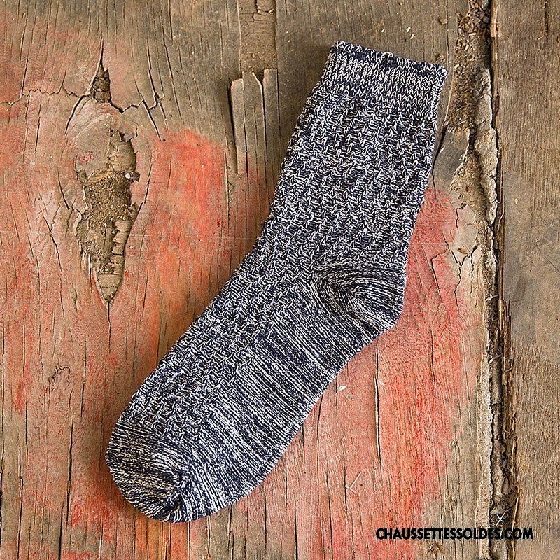 Chaussettes Mi Hautes Homme Matelassé Rétro 100% Coton Milieu Style National Coton Bio Noir