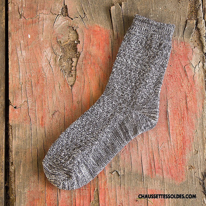 Chaussettes Mi Hautes Homme Matelassé Rétro 100% Coton Milieu Style National Coton Bio Noir
