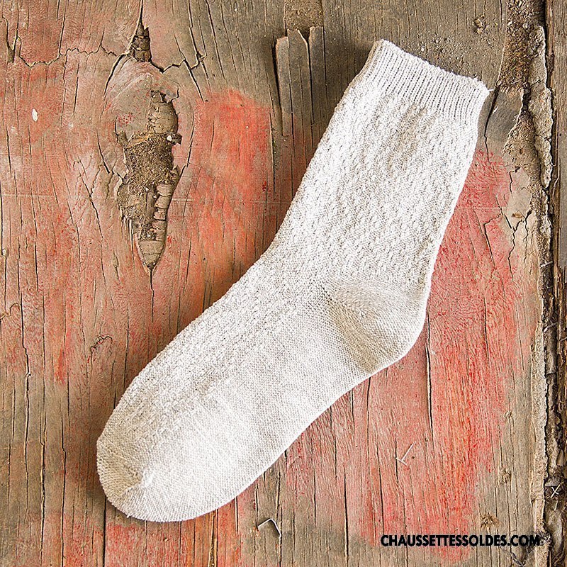 Chaussettes Mi Hautes Homme Matelassé Rétro 100% Coton Milieu Style National Coton Bio Noir
