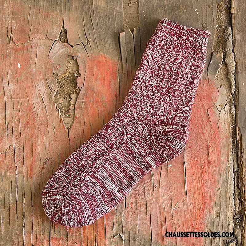 Chaussettes Mi Hautes Homme Matelassé Rétro 100% Coton Milieu Style National Coton Bio Noir