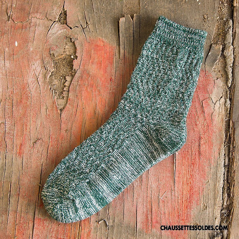 Chaussettes Mi Hautes Homme Matelassé Rétro 100% Coton Milieu Style National Coton Bio Noir