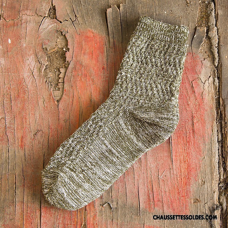 Chaussettes Mi Hautes Homme Matelassé Rétro 100% Coton Milieu Style National Coton Bio Noir