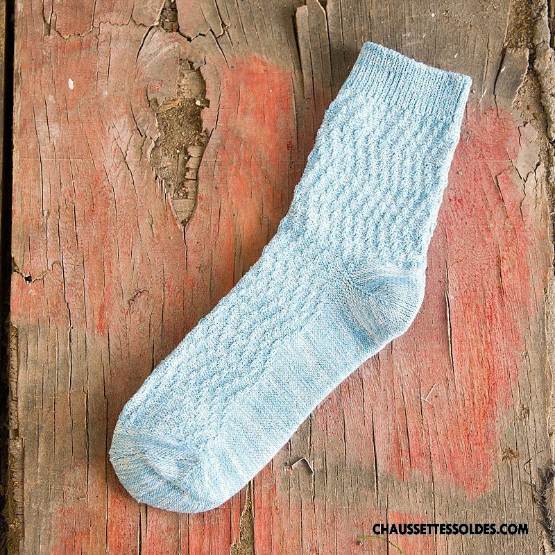 Chaussettes Mi Hautes Homme Matelassé Rétro 100% Coton Milieu Style National Coton Bio Noir
