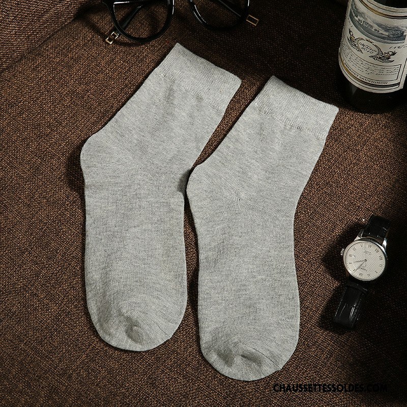 Chaussettes Mi Hautes Homme Milieu 100% Coton Respirant De Travail Coton Bio Toutes Les Saisons Pure Gris