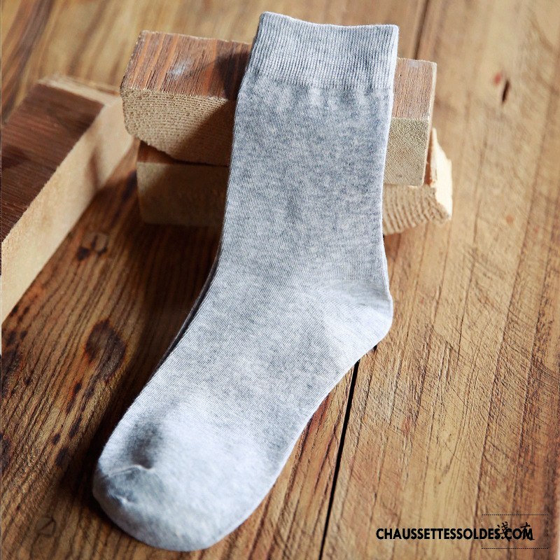 Chaussettes Mi Hautes Homme Milieu Anti-odeur De Travail Le Nouveau 100% Coton L'automne Pure Gris