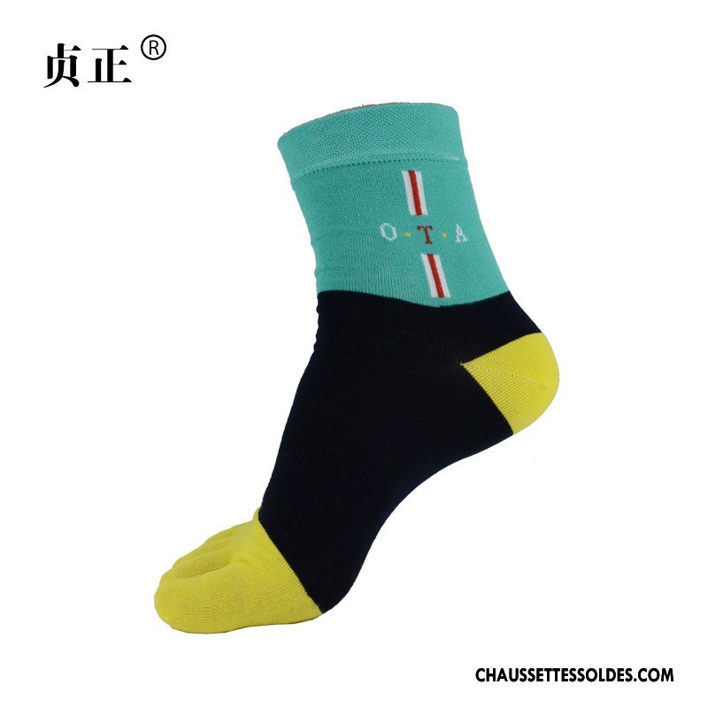Chaussettes Mi Hautes Homme Milieu Anti-odeur Mince Simple Printemps Cinq Doigts Jaune