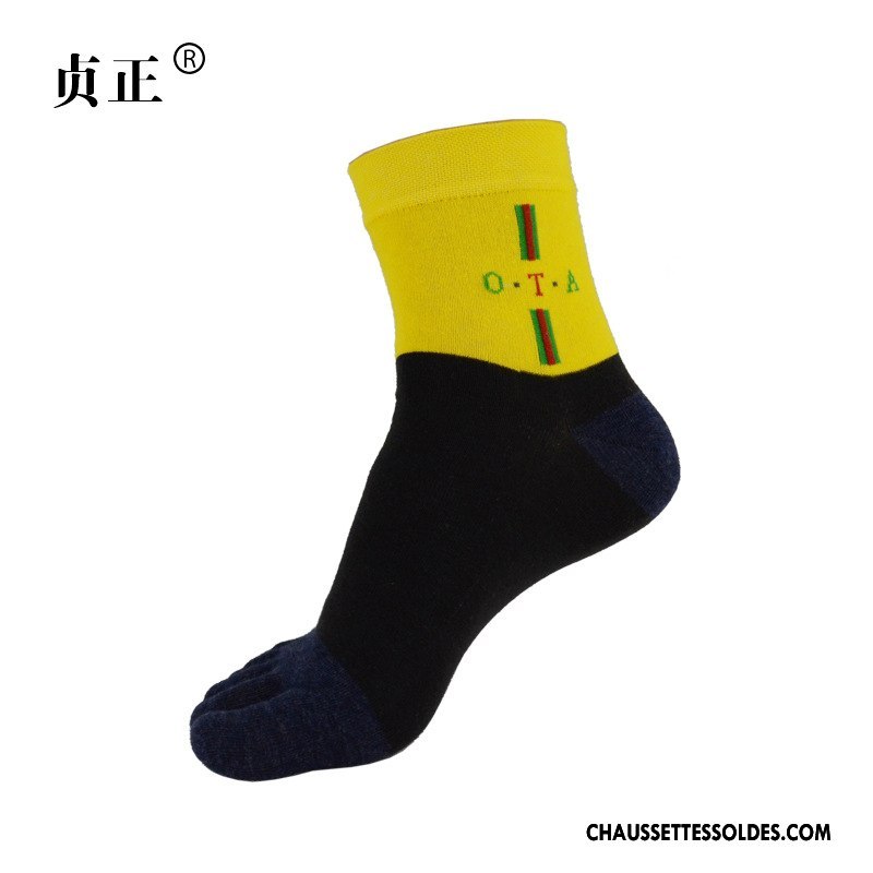 Chaussettes Mi Hautes Homme Milieu Anti-odeur Mince Simple Printemps Cinq Doigts Jaune